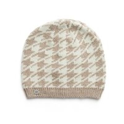 MARGOT houndstooth pattern rib knit hat, Fawn