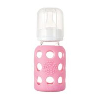 Lifefactory Glass Baby Bottle with Protective Silicone Sleeve Pink 4 OZ 0 to 3 Months