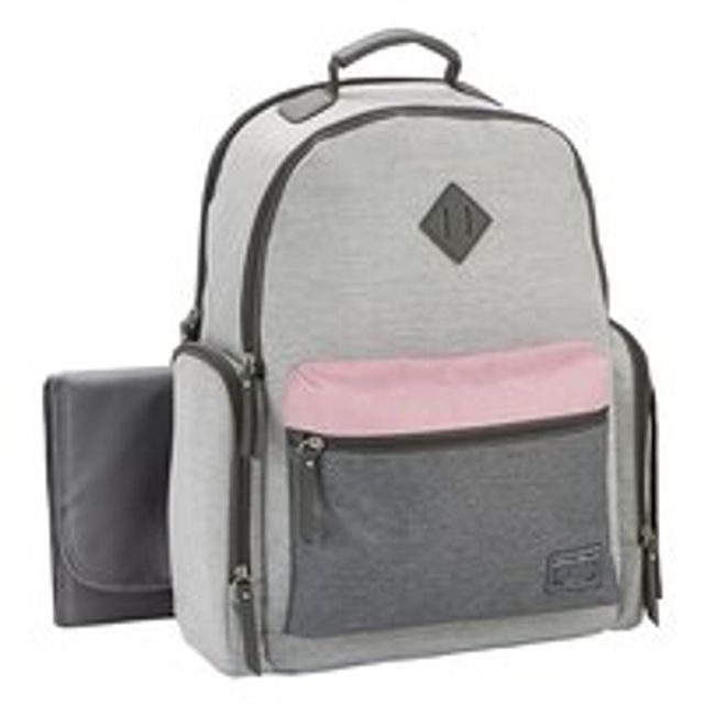 PLACES & SPACES FINELINE BACKPACK DIAPER BAG - GREY, PINK