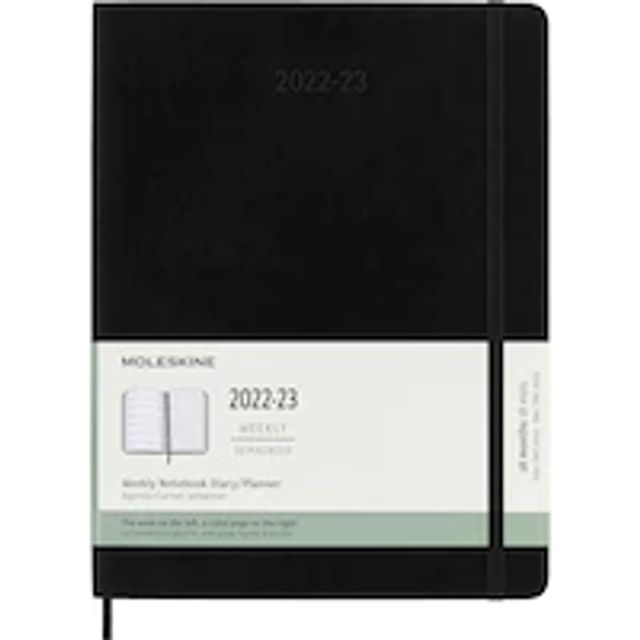 2023 Weekly Notebook Planner, 18M, Extra Large, Black, Soft Cover