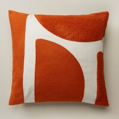 EMBROIDERED PILLOW COVER PAINTED SHAPES, ORANGE 18" X 18"