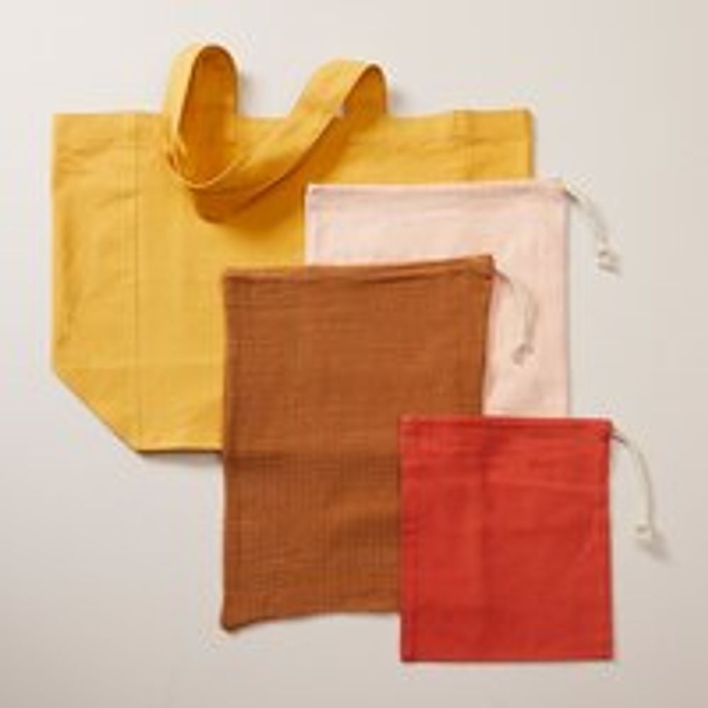 Merci cotton tote bag - Orange & Navy Blue