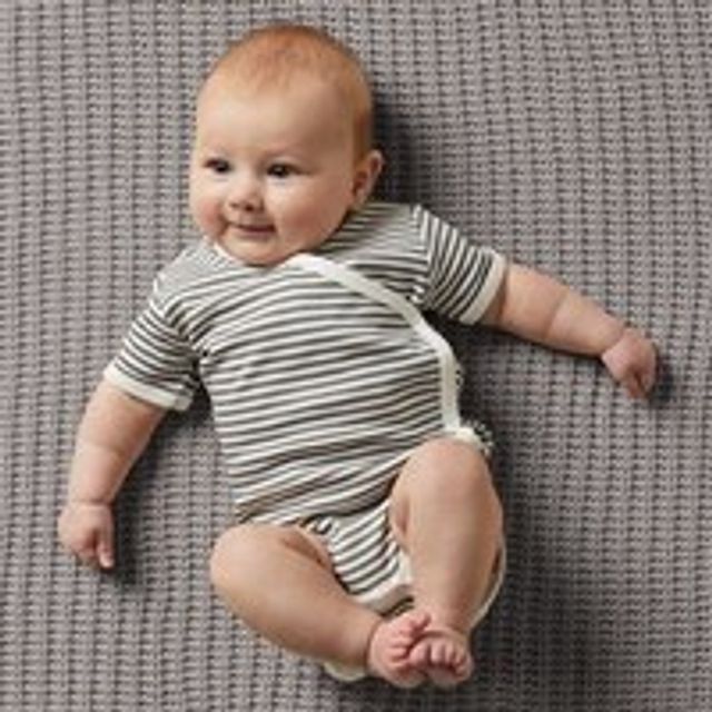 THE LITTLEST ORGANIC Wrap-style Bodysuit - CHARCOAL & WHITE STRIPE BABY 0-3 MONTHS