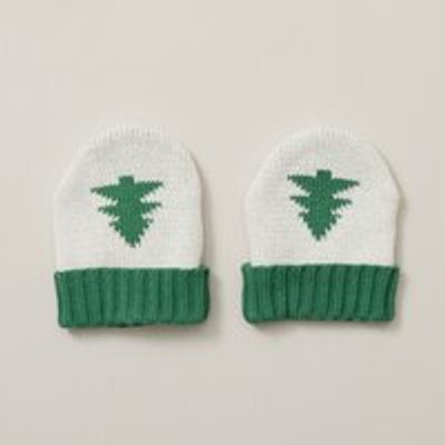 COTTON KNIT BABY MITTS, TREE MOTIF 6-12 MONTHS