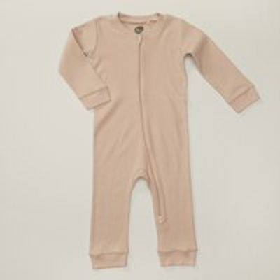 ORGANIC RIBBED PLAY SUIT, ROSE DUST - 12-18 MONTHS