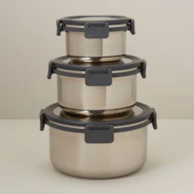 SET OF 3 STAINLESS STEEL FOOD CONTAINERS, STORM GREY