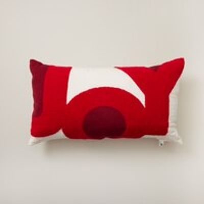 EMBROIDERED JOY PILLOW, RIBBON RED 12" X 21"