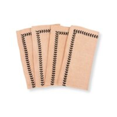 Monochrome Linen Embroidered Napkins (Set of 4) - Dusty Rose/Black