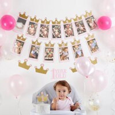 Baby Aspen 1st Birthday Princess Banner and Cake Topper