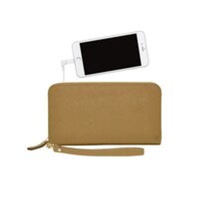 Mighty Purse Smartphone Charging Zipper Wallet Tan