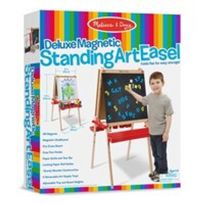 Melissa & Doug Deluxe Magnetic Standing Art Easel With Chalkboard, Dry-Erase Board, 39 Letter and Number Magnets