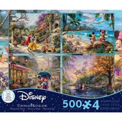 Ceaco Thomas Kinkade Disney 500-Piece 4-Pack Puzzles - Mickey, Pocahontas, & Snow White