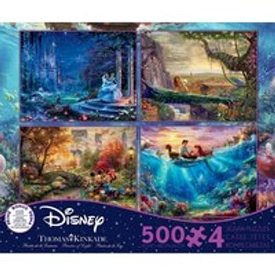 Ceaco Thomas Kinkade Disney 500-Piece 4-Pack Puzzles - Lion King, Mickey, Cinderella, & Little Mermaid