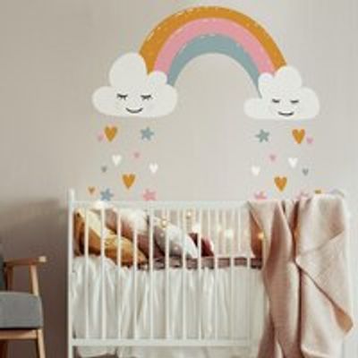 WALL DECALS, RAINBOW AND HEARTS SET OF 47