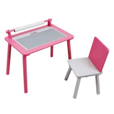 Wooden Activity Table with Chair, Pink and White