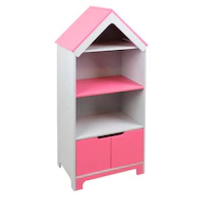 Wooden Dollhouse Bookshelf, Pink and White