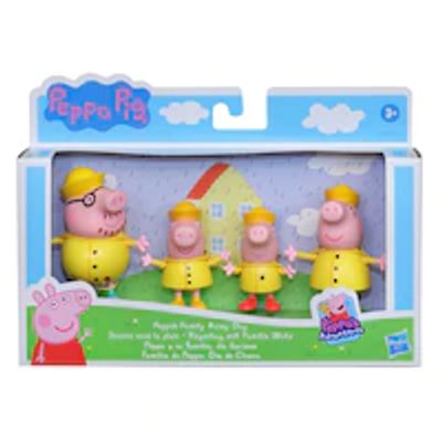 Peppa Pig Peppa's Adventures Peppa's Family Rainy Day Figure 4-Pack Toy Includes 4 Pig Family Figures in Raincoats, Ages 3 and up