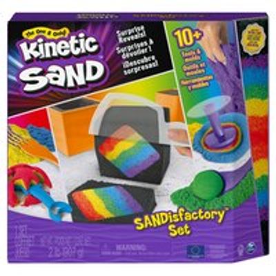 Kinetic Sand, Sandisfactory Set with 2lbs of Colored and Black Kinetic Sand, Includes Over 10 Tools, Made with Natural Sand, Play