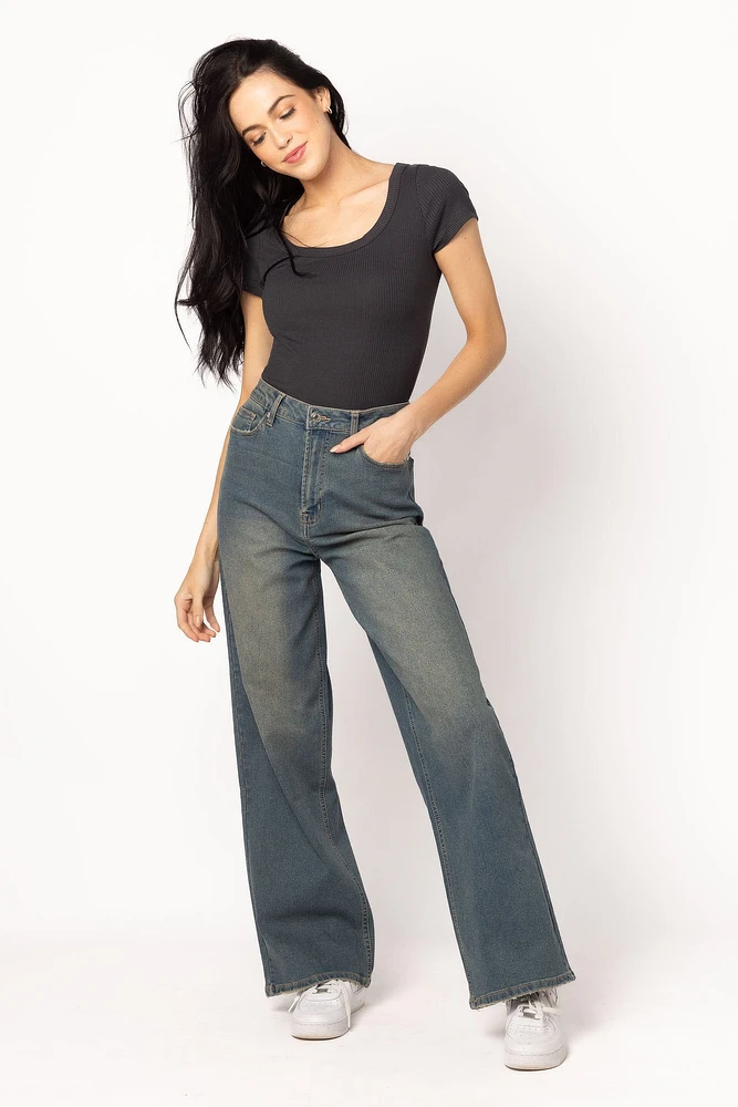 Almost Famous Ultra 90's High-Rise Wide-Leg Jeans Mid Wash