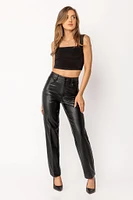 High-Rise Faux Leather Straight Leg Pant