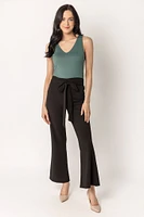 Scuba Crepe Pant with Tie-Belt  - Short Inseam