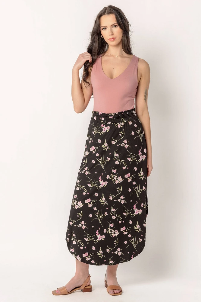 Floral Brushed Maxi Skirt and Shirttail Hem