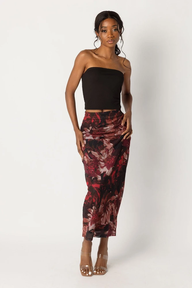 Flowery Mesh Maxi Skirt