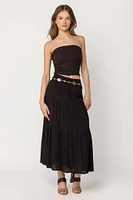 Black Gauze Peasant Maxi Skirt with Metal Belt