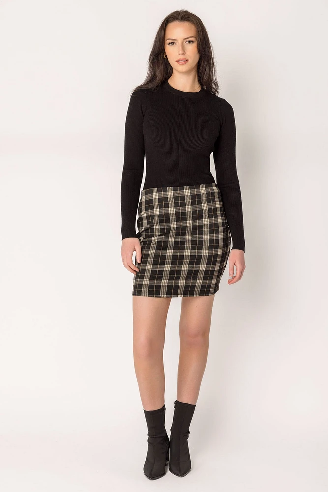 Anna Plaid Knit Bodycon Skirt