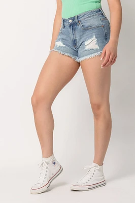 Almost Famous Mid-Wash Frayed Hem High-Rise Short