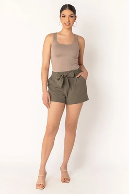 Scuba Crepe Short with Tie-Belt