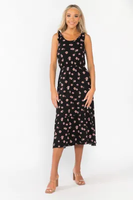 Daisy Brushed Midi Dress with Tie on Shoulders