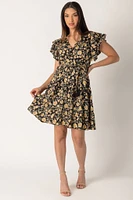 Small Floral Print Crossover Tiered Dress