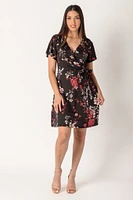 Floral Short Sleeve Crossover Dress with Side-Tie