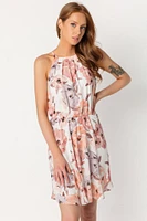 Large Floral Spaghetti Strap Dress with Elastic Waist