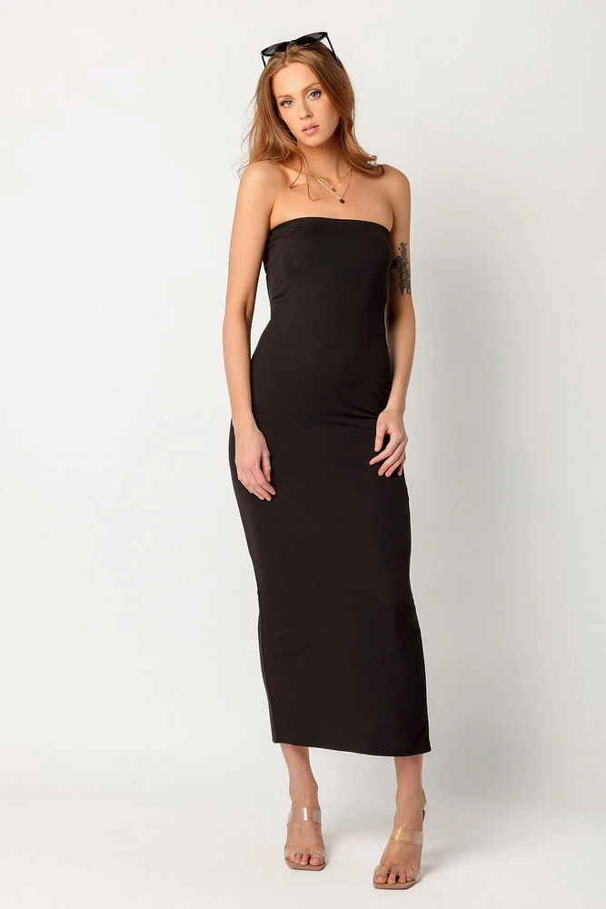 Rib Double Layer Strapless Maxi Dress