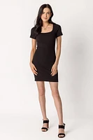 Rib Short Sleeve Square Neck Bodycon Dress