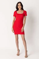 Rib Short Sleeve Square Neck Bodycon Dress