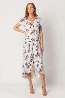 Light Floral Brushed Crossover High Low Dress