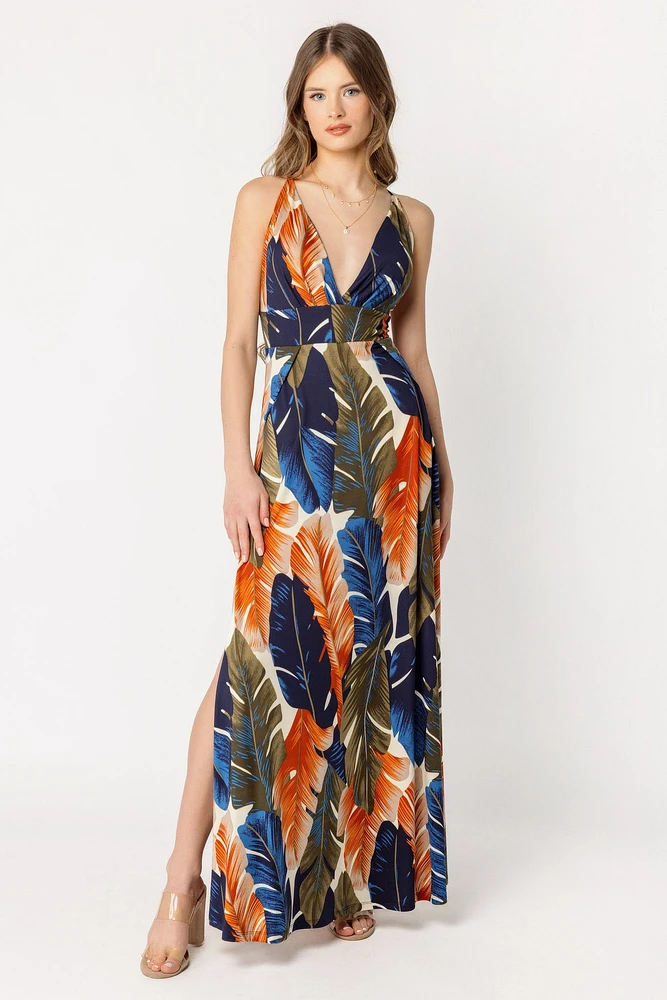 Feather Print Maxi Dress with Shorts