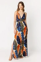 Feather Print Maxi Dress with Shorts
