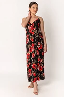 Paintbrush  Floral Crossover Maxi Dress with Side Tie