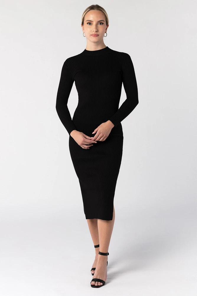 Mockneck Midi Dress with Slide Slits and 3/4 Sleeve