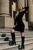 Ribbed Crew Neck Long Sleeve Bodycon Mini Dress