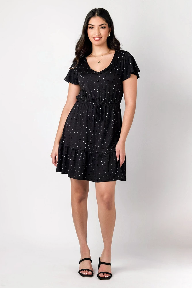 Polka Dot Brushed DTY Flutter Sleeve Dress