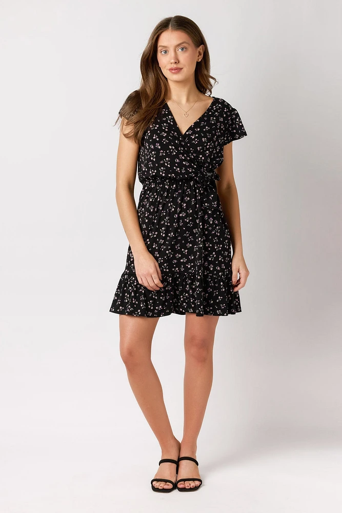 Ditsy Bloom Flutter Sleeve Crossover  Dress