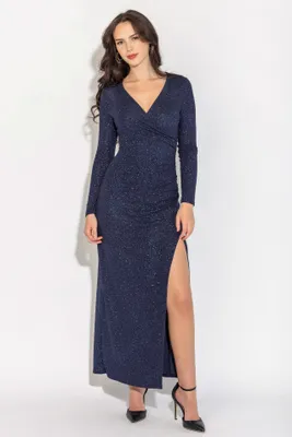Glitter Long Sleeve Crossover Maxi Dress