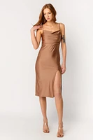 Satin Spaghetti Strap Midi Dress with Side Slit