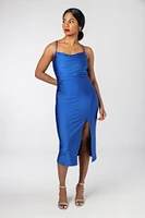 Satin Spaghetti Strap Midi Dress with Side Slit