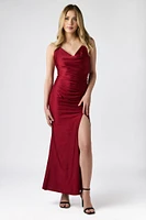 Satin Drape Neck Maxi Dress with Side Slit